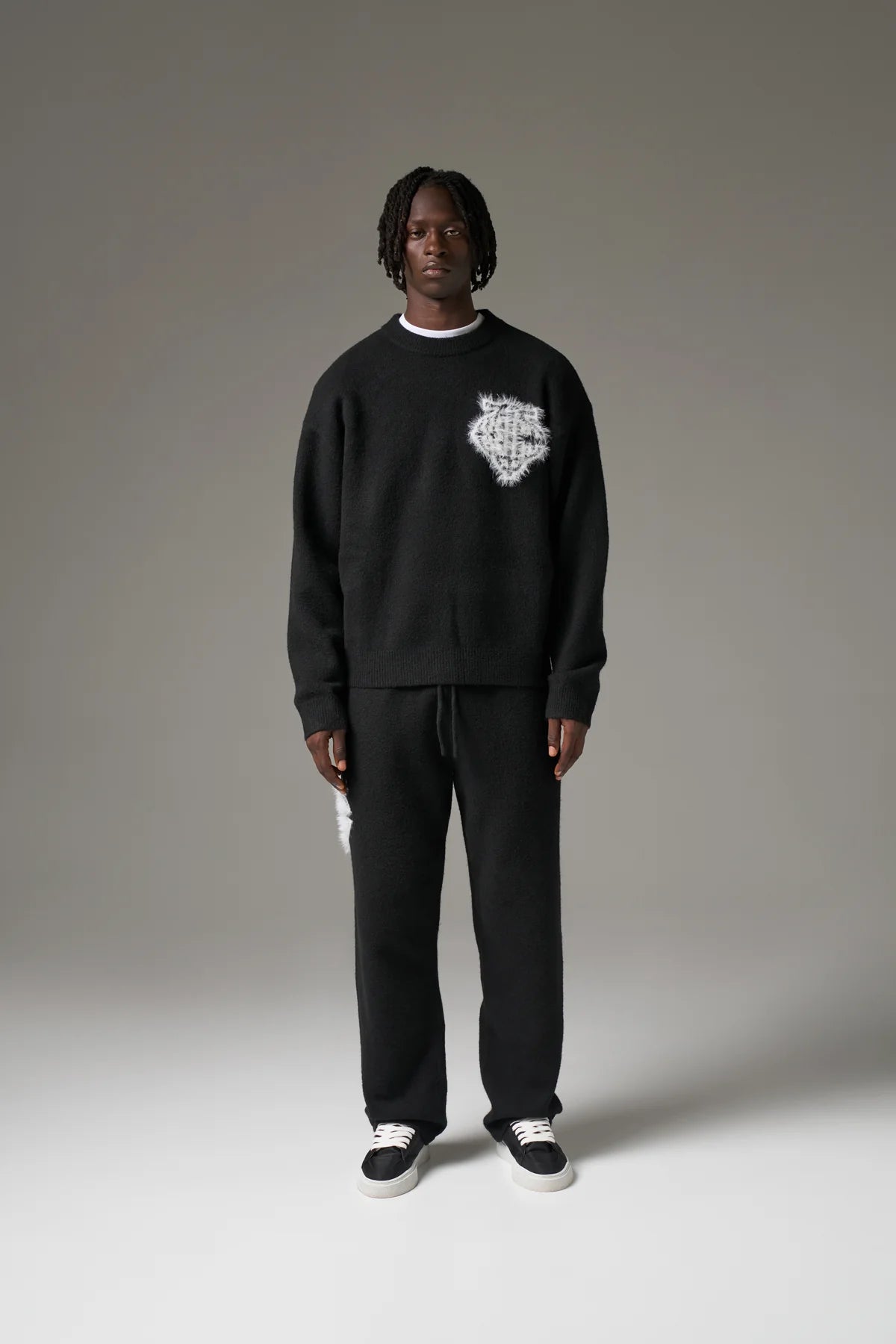 The Couture Club Monogram Fluffy Knit Crew - "Black"
