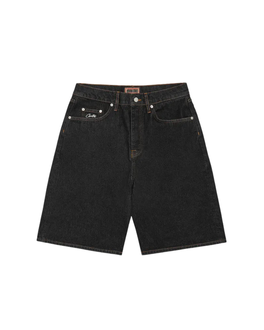 Corteiz Crest Chainstitch Denim Short - "Washed Black"