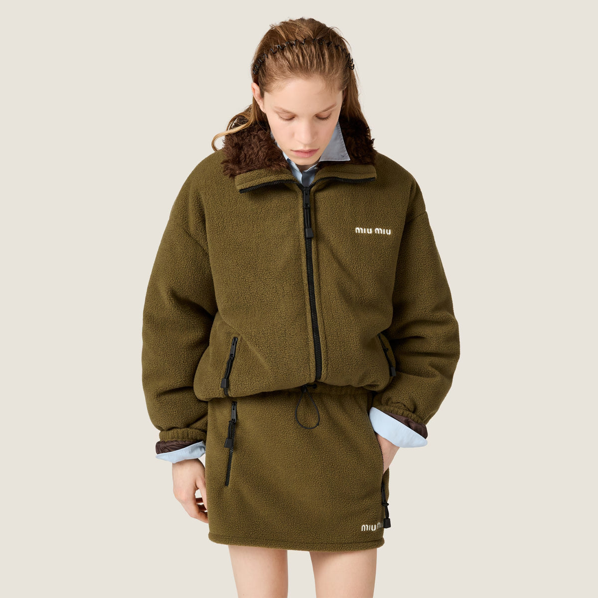 Miu Miu Fleece Miniskirt - "Forest Green"