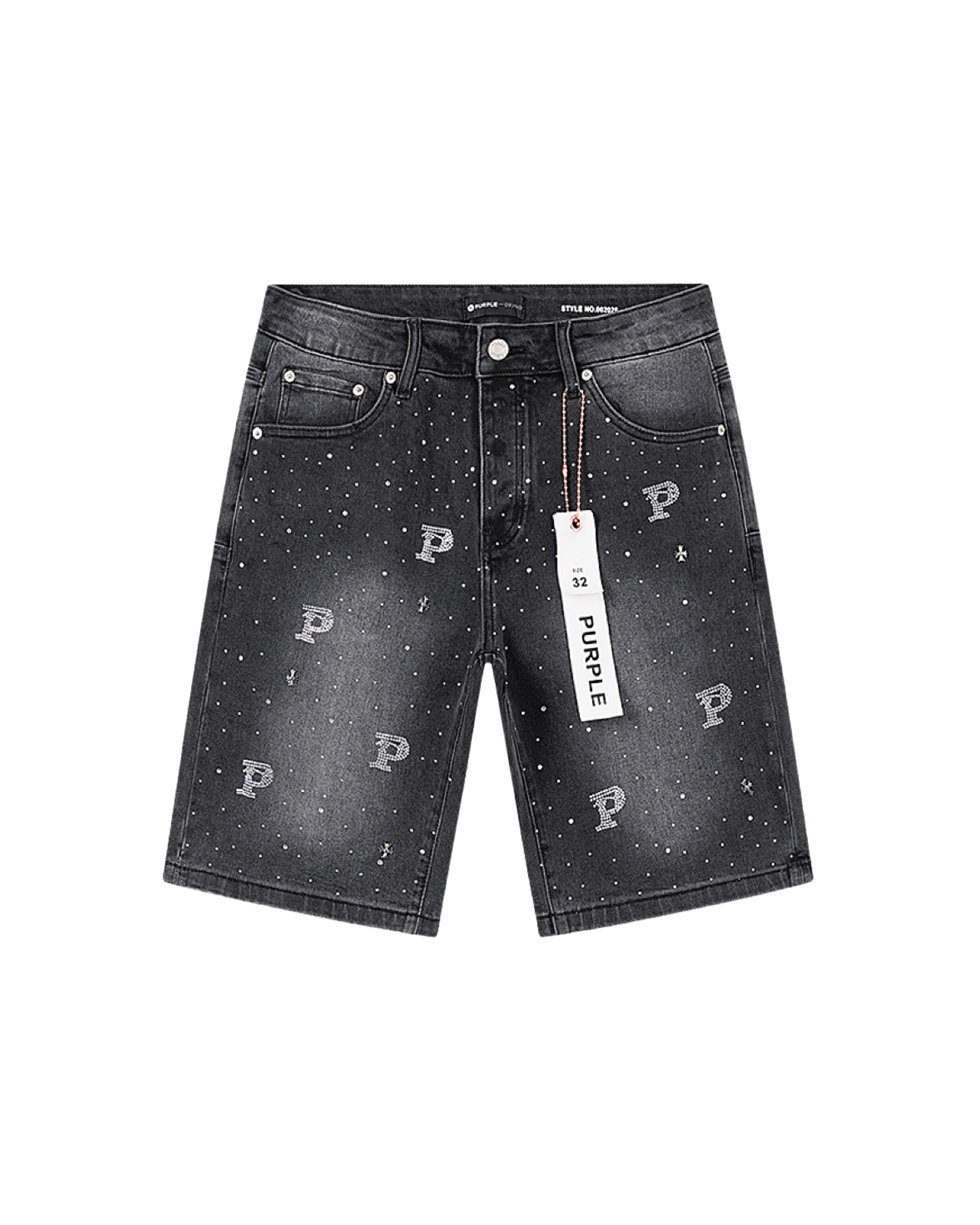 Purple Brand Rhinestone Monogram Denim Shorts - "Black"