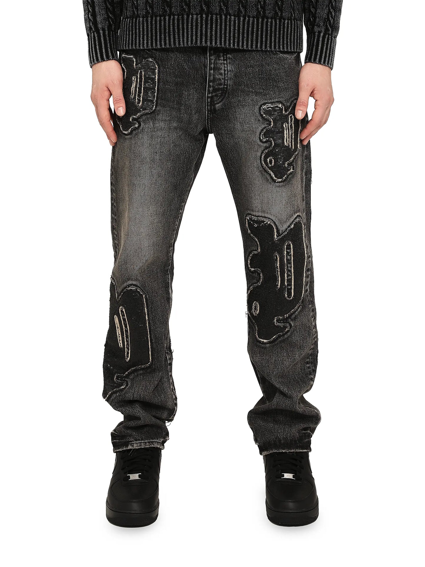 Purple Monceau Sequined Logo Jeans - "Black"