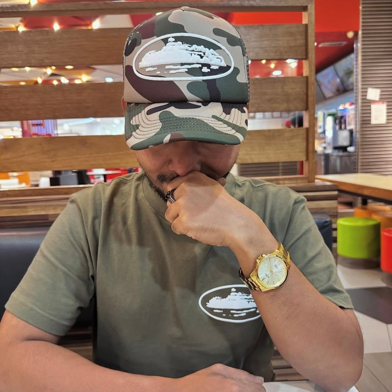 Corteiz Island Puff Print Trucker Hat - "Woodland Camo"