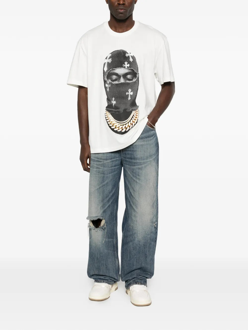 Ih Nom Uh Nit Mask Crosses T-shirt - "White"