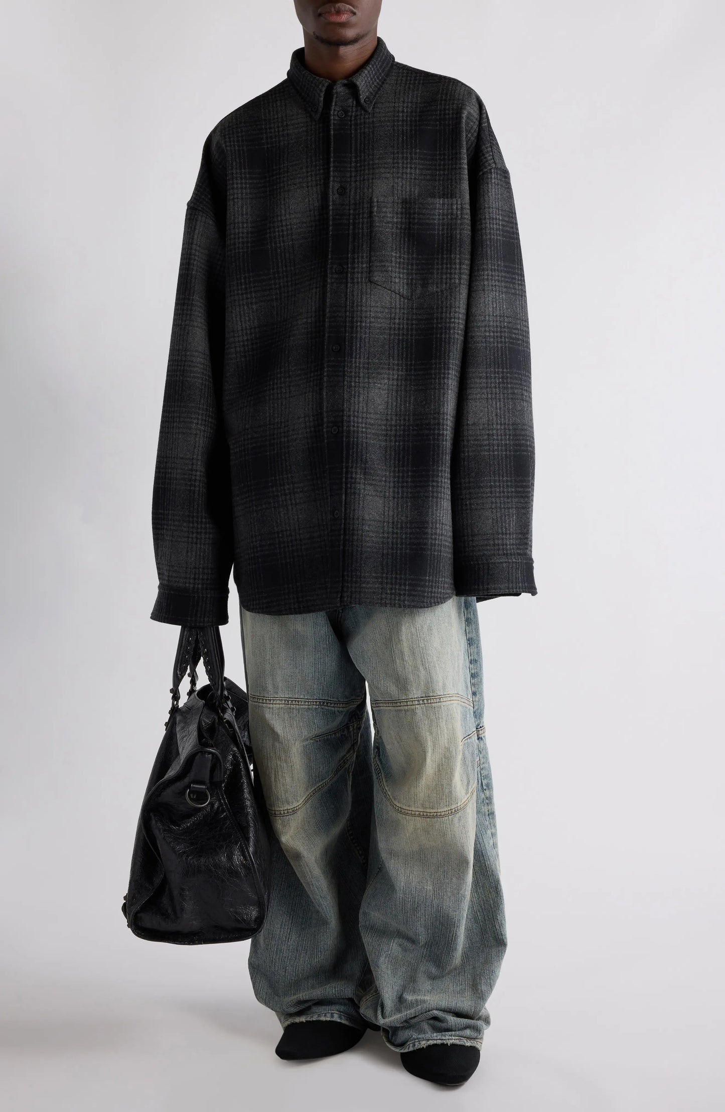 Balenciaga Oversized Flannel Shirt - "Grey/Black"