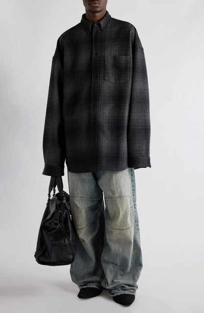 Balenciaga Oversized Flannel Shirt - "Grey/Black"