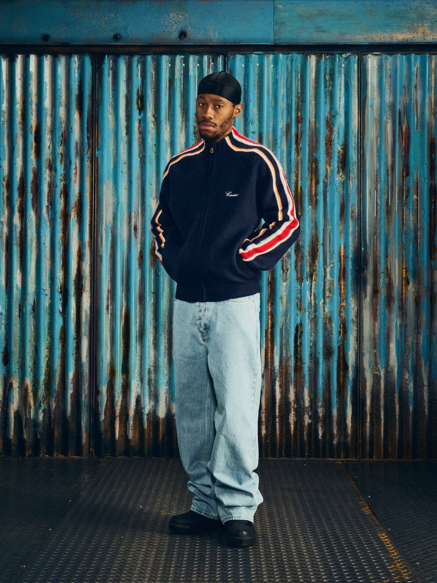 Corteiz Multi Stripe Knit Zip-Up - "Navy"