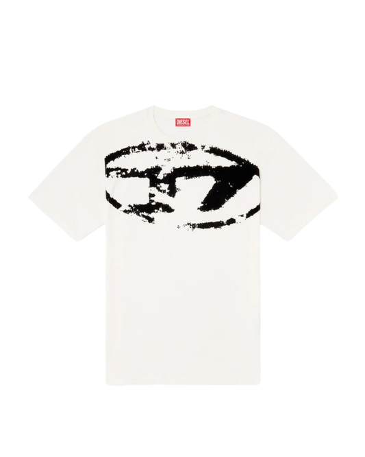 Diesel Distressed Flocked Logo T-shirt - "White"