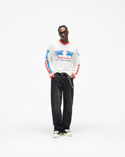 Represent Mesh Pegasus Long Sleeve T-Shirt - "Flat White"