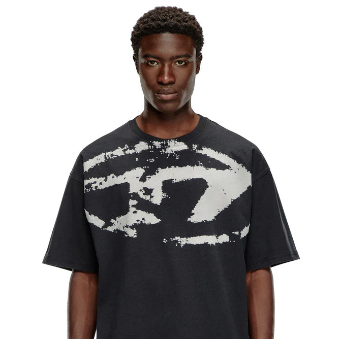 Diesel Distressed Flocked Logo T-shirt - "Black"