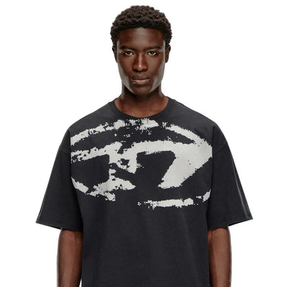 Diesel Distressed Flocked Logo T-shirt - "Black"