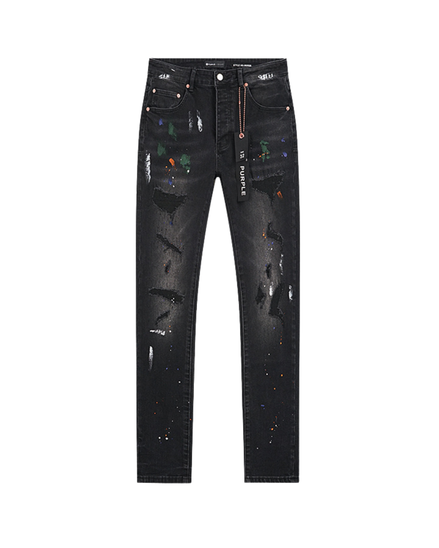 Purple Brand Splatter Distressed Denim Jeans - "Black Paint"