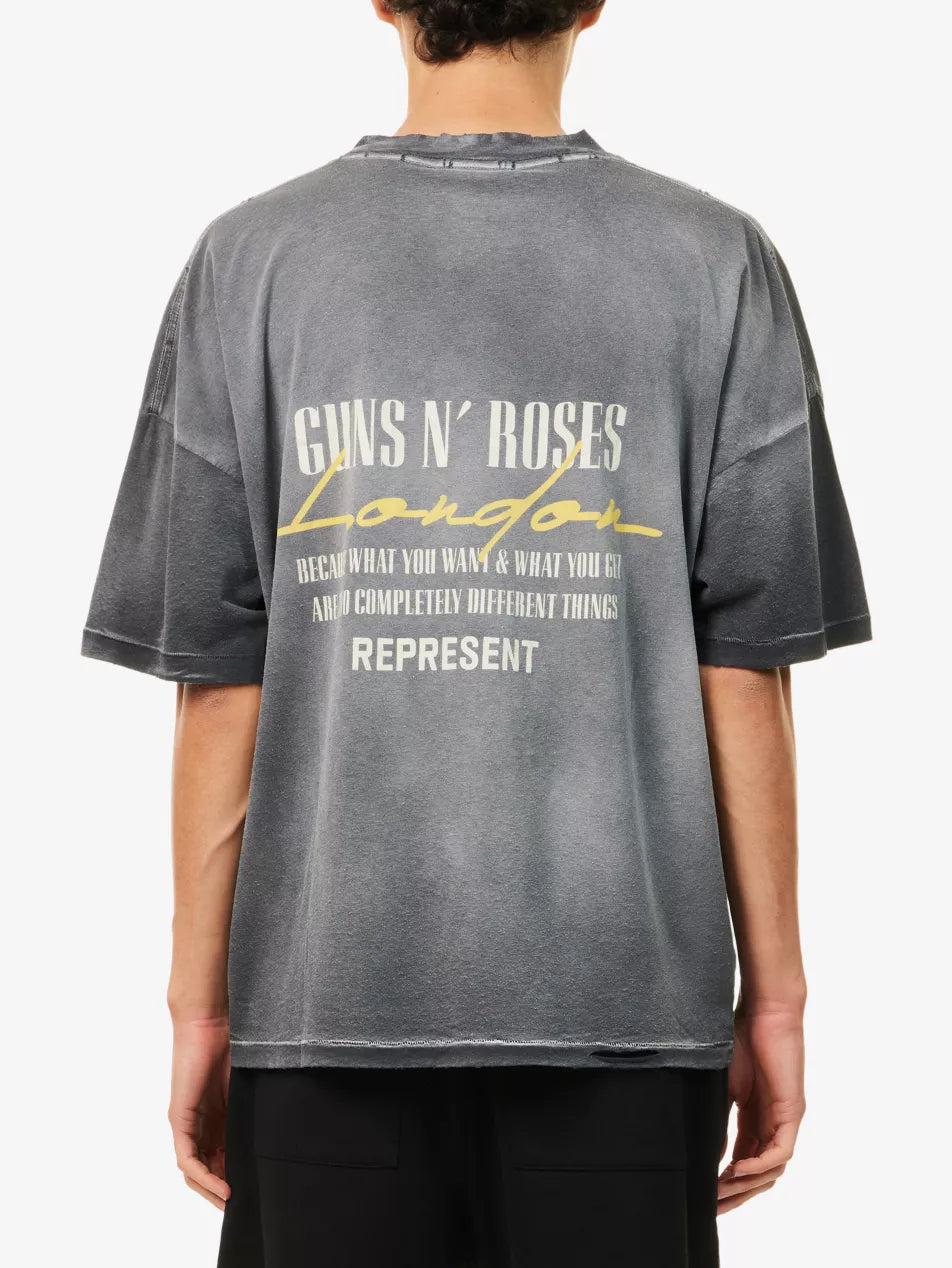 Represent x Guns N' Roses Cross T-Shirt - "Stained Black"