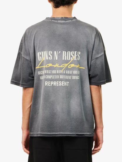 Represent x Guns N' Roses Cross T-Shirt - "Stained Black"