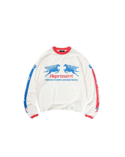 Represent Mesh Pegasus Long Sleeve T-Shirt - "Flat White"