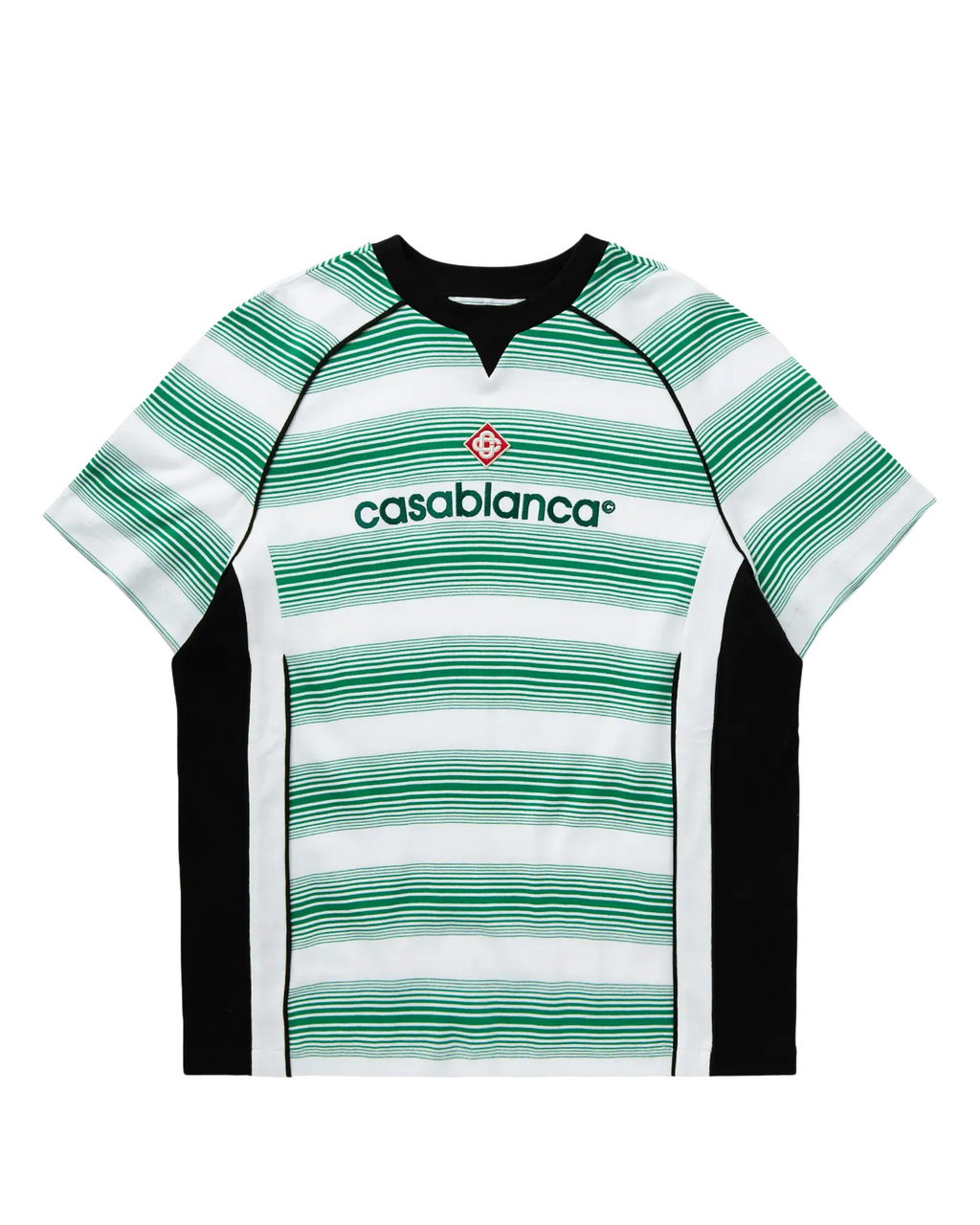 Casablanca Logo Stripe Paneled T-Shirt - "Green"