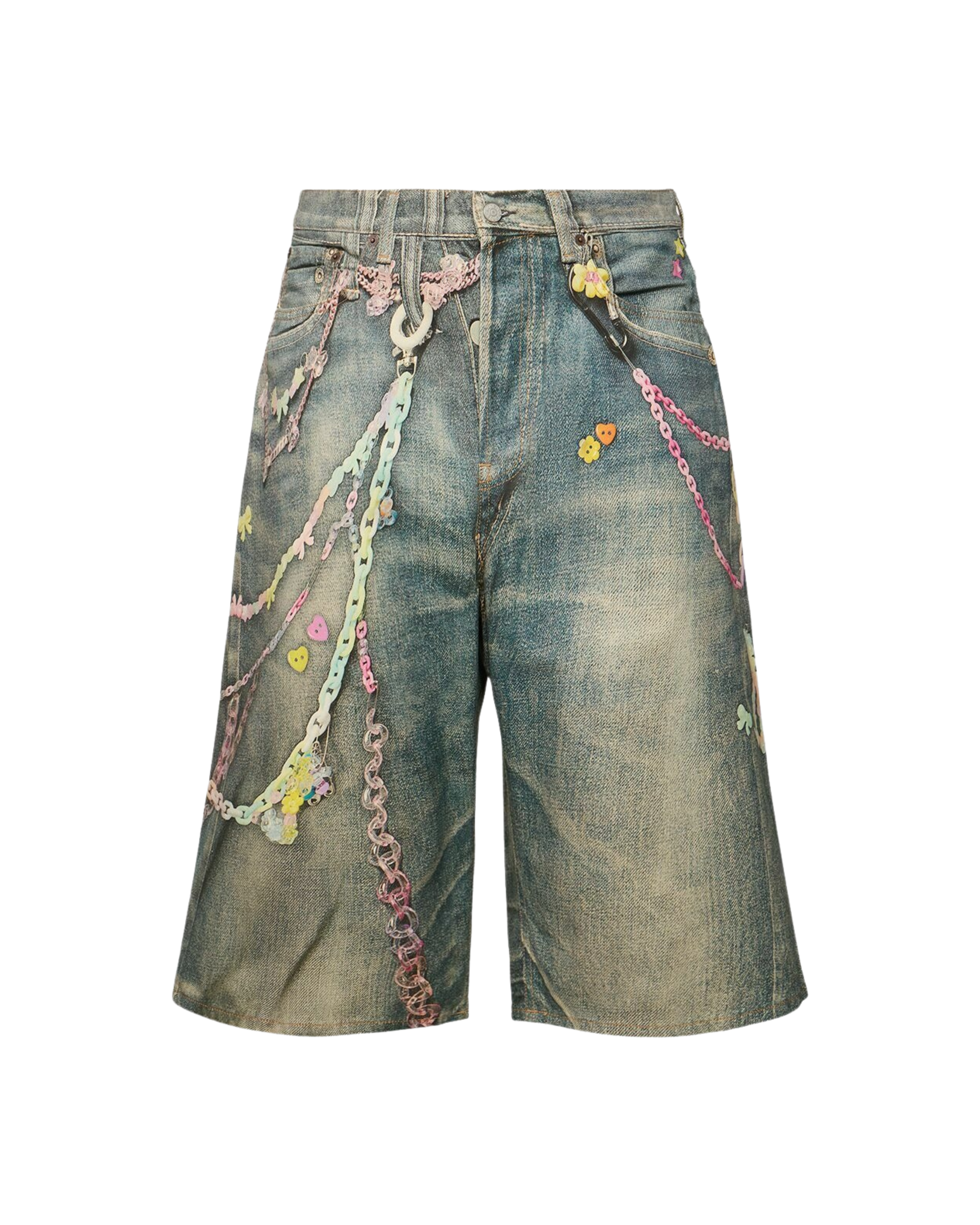 Acne Studios Judda Tlo Kawaii Keychains Denim Shorts