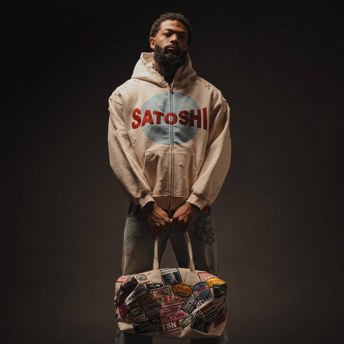Satoshi Nakamoto Motoslug Zip Hoodie - "Vintage White"