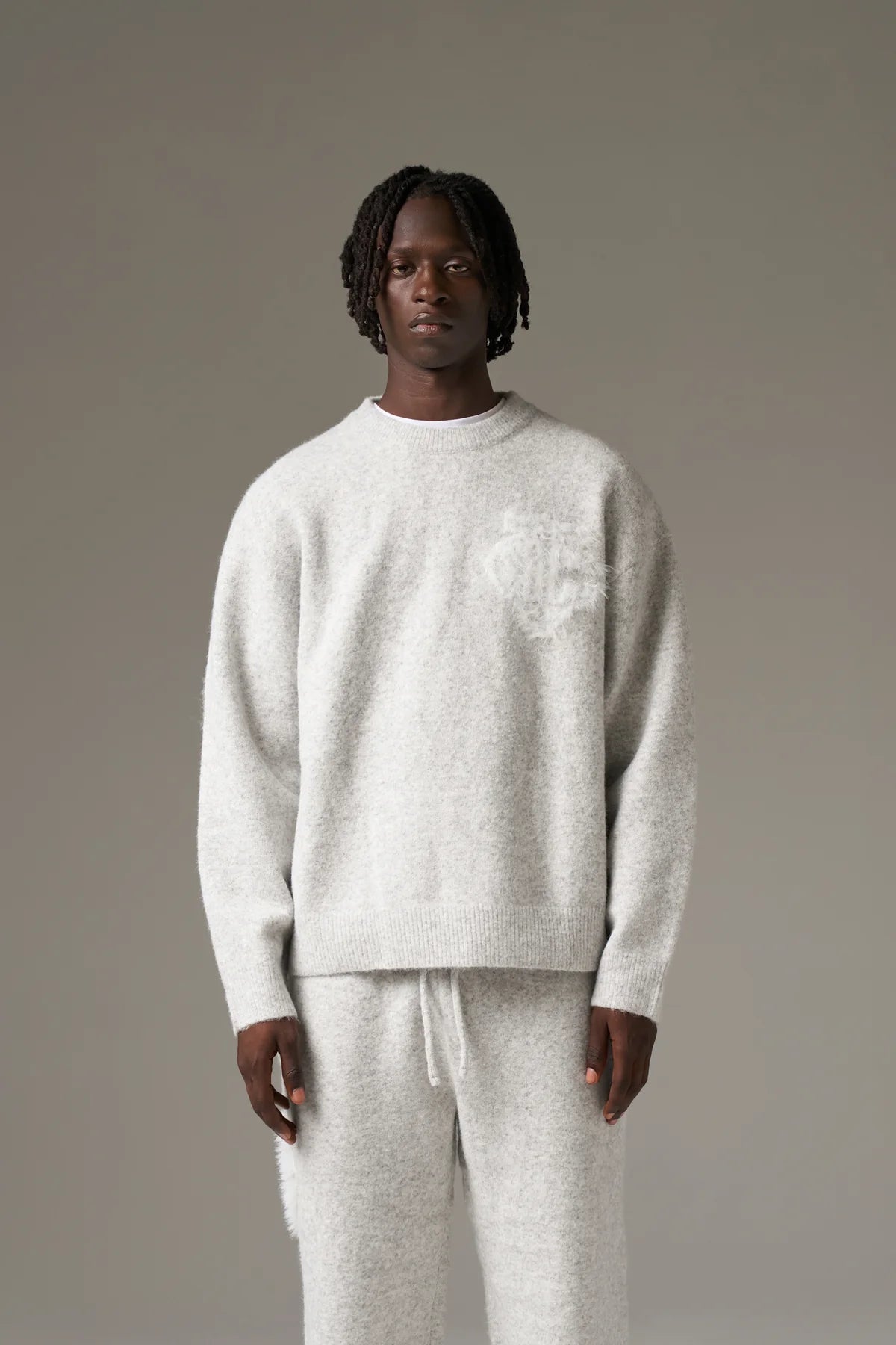 The Couture Club Monogram Fluffy Knit Crew - "Grey Marl"