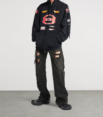 Balenciaga Sponsor Logos Full Zip Hoodie - "Black"