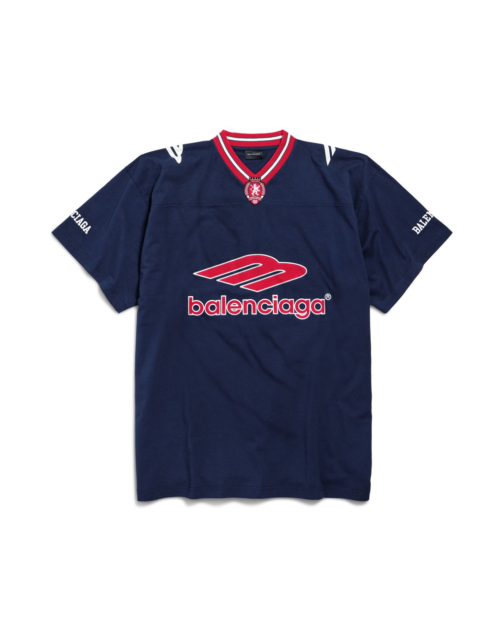 Balenciaga 3B Football V-neck T-shirt - "Dark Navy/Red"