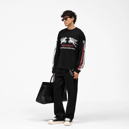 Represent Mesh Pegasus Long Sleeve T-Shirt - "Jet Black"