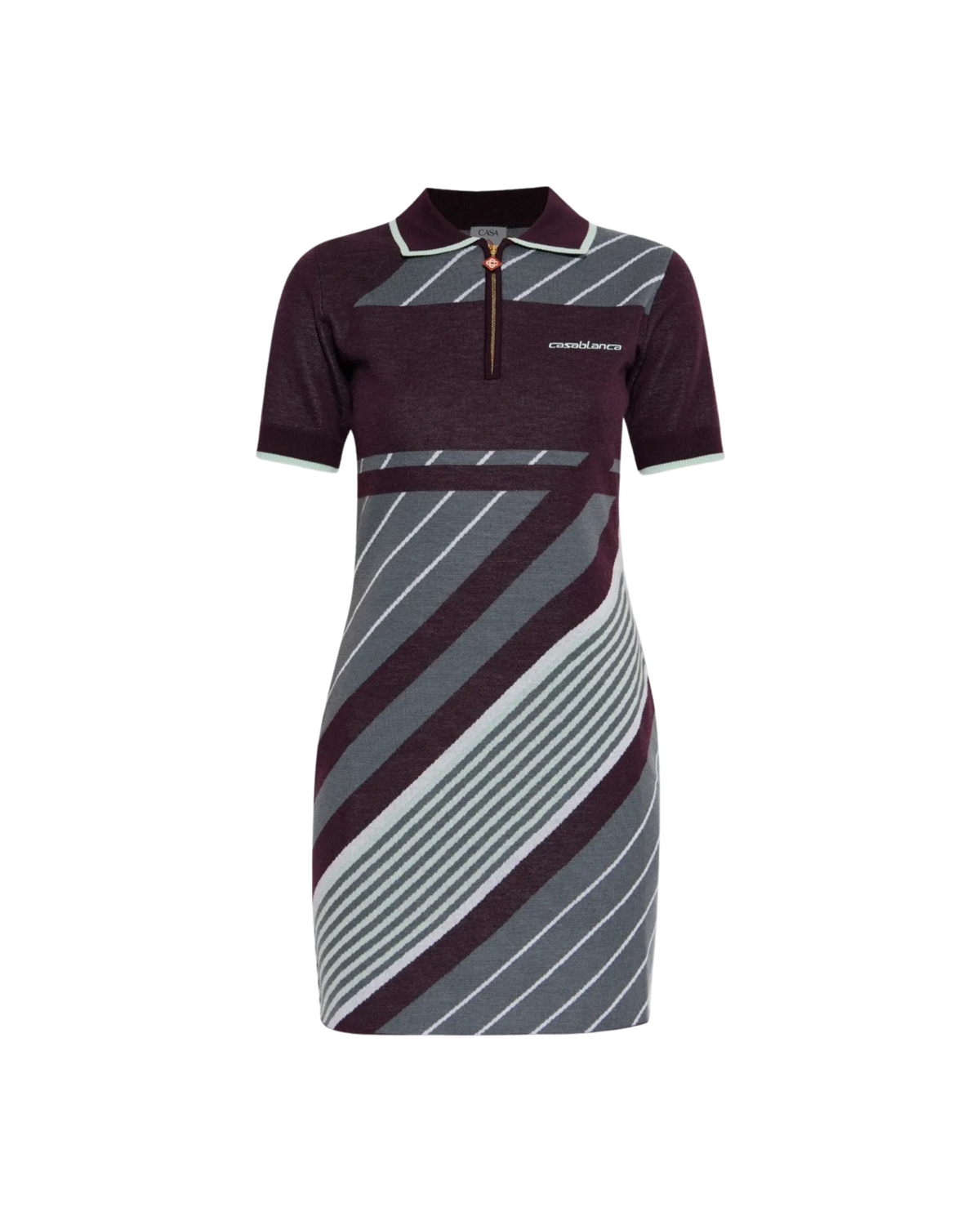 Casablanca Striped Mini Polo Dress - "Plum"