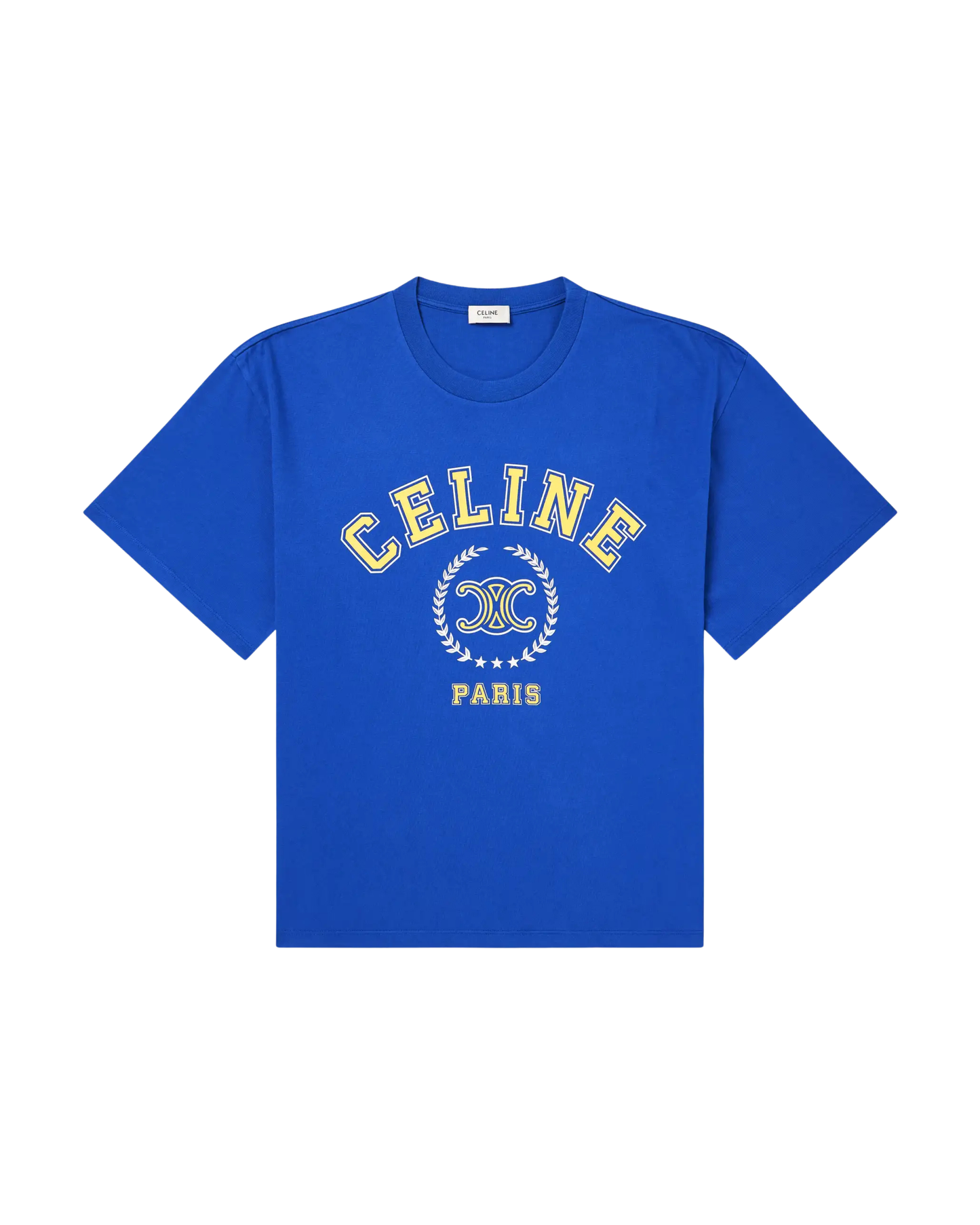 Celine Logo-Print T-Shirt - "Blue/Yellow"