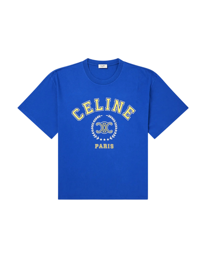 Celine Logo-Print T-Shirt - "Blue/Yellow"