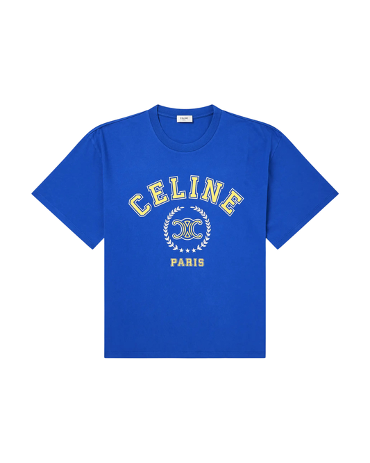 Celine Logo-Print T-Shirt - "Blue/Yellow"