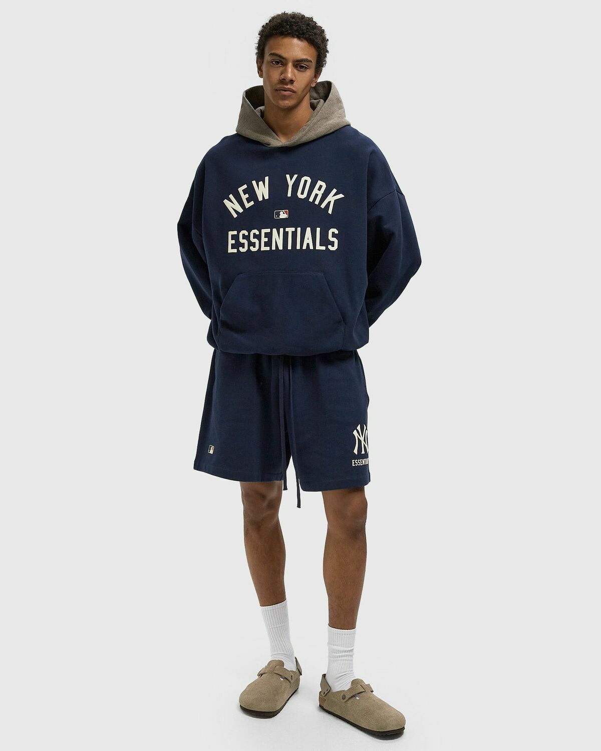 Fear of God Essentials Yankees Sport Hoodie - "Midnight Navy/Homstead Heather"
