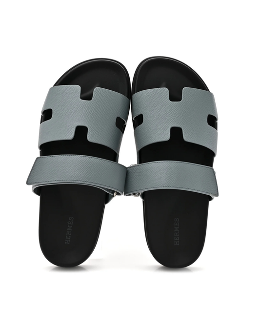 Hermes Epsom Chypre Sandals - "Bleu Canard"