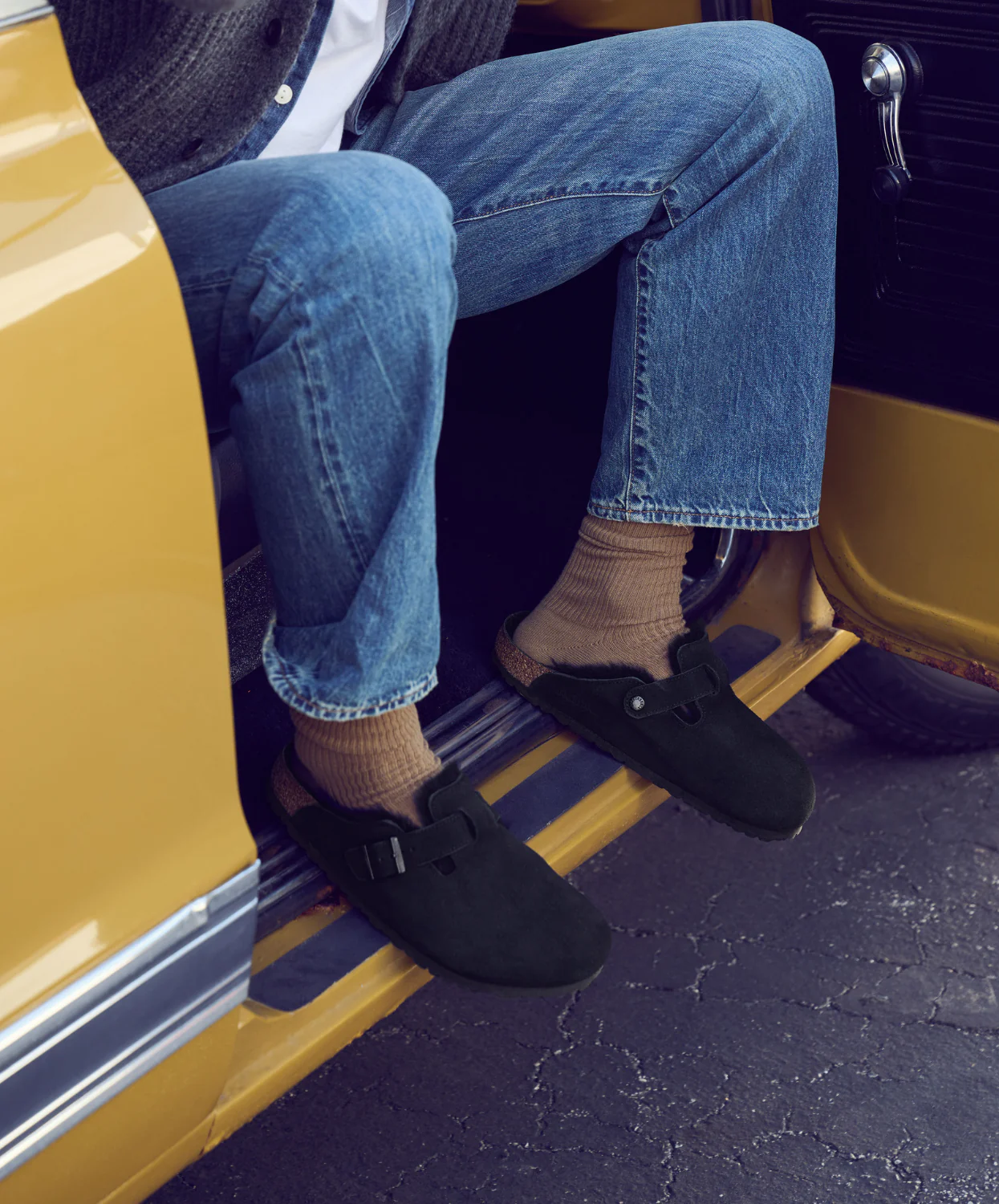 Birkenstock Boston Suede Leather Shearling Clogs - "Black"