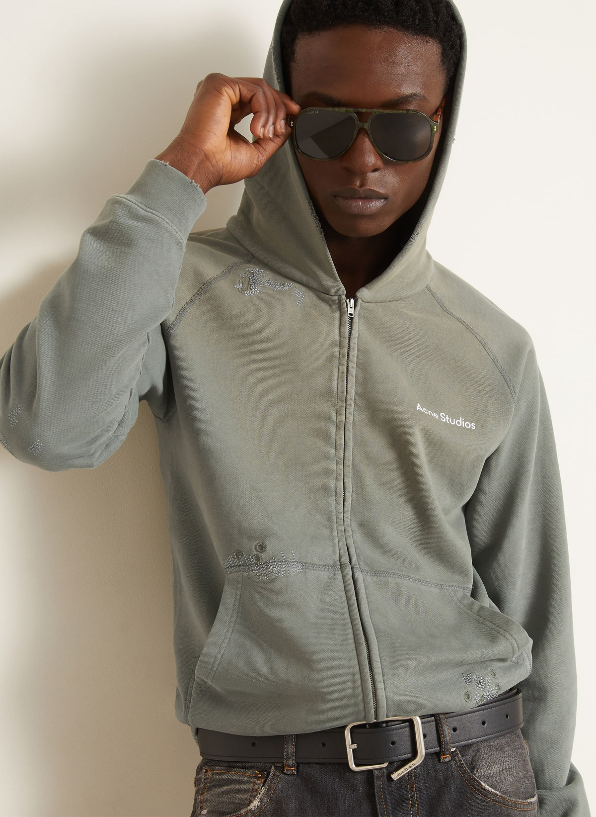 Acne Studios Mended Fleece Hoodie - "Slate Grey"