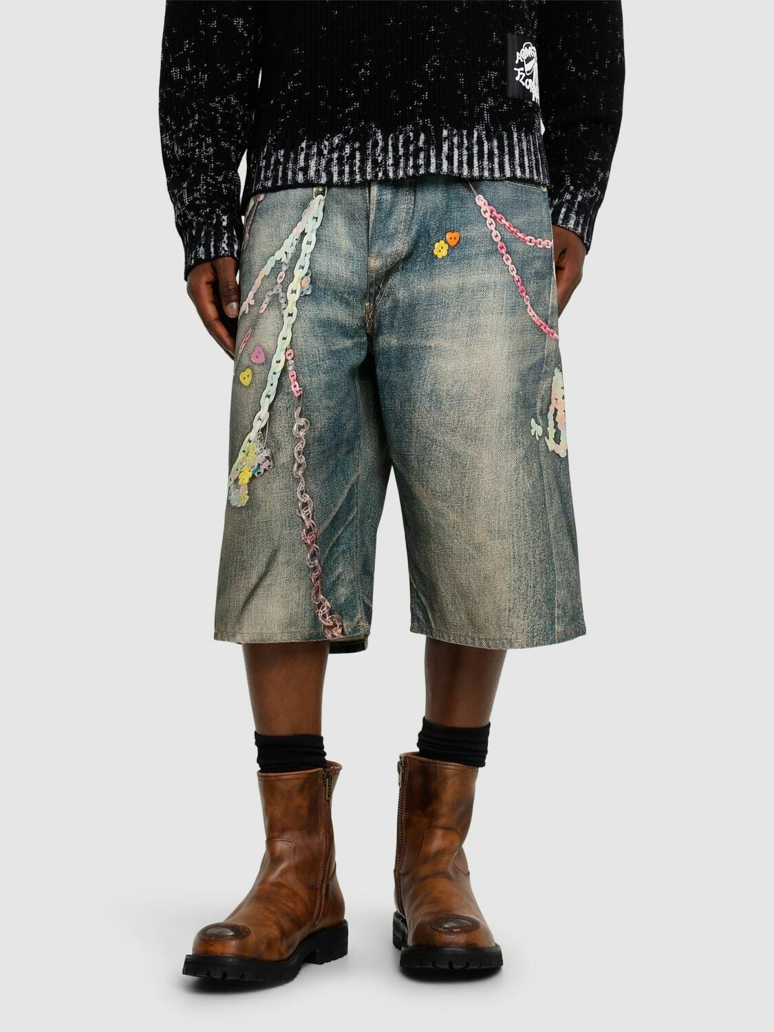 Acne Studios Judda Tlo Kawaii Keychains Denim Shorts