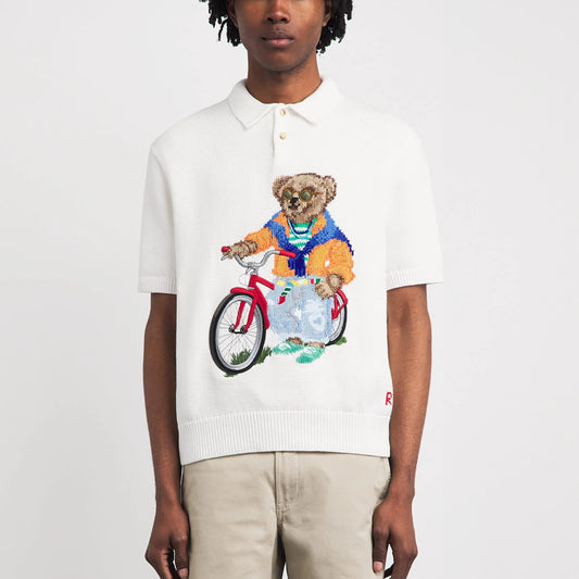 Polo Bear Cotton Polo Collar Jumper - "Deckwash White"