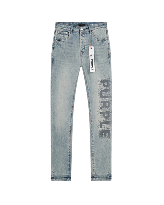 Purple Rhinestone Logo Denim Jeans - "Light Blue"