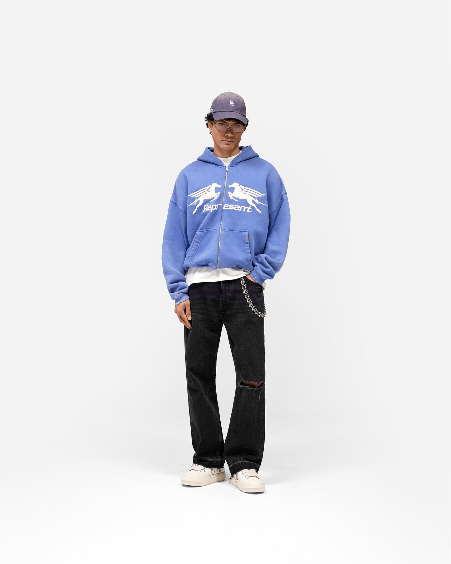 Represent Pegasus Zip Through Hoodie - "Indigo"