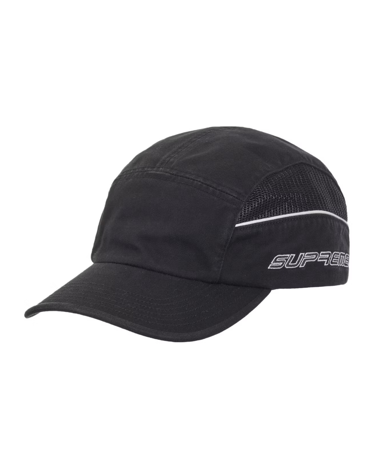 Supreme Side Mesh Piping Camp Cap - "Black"