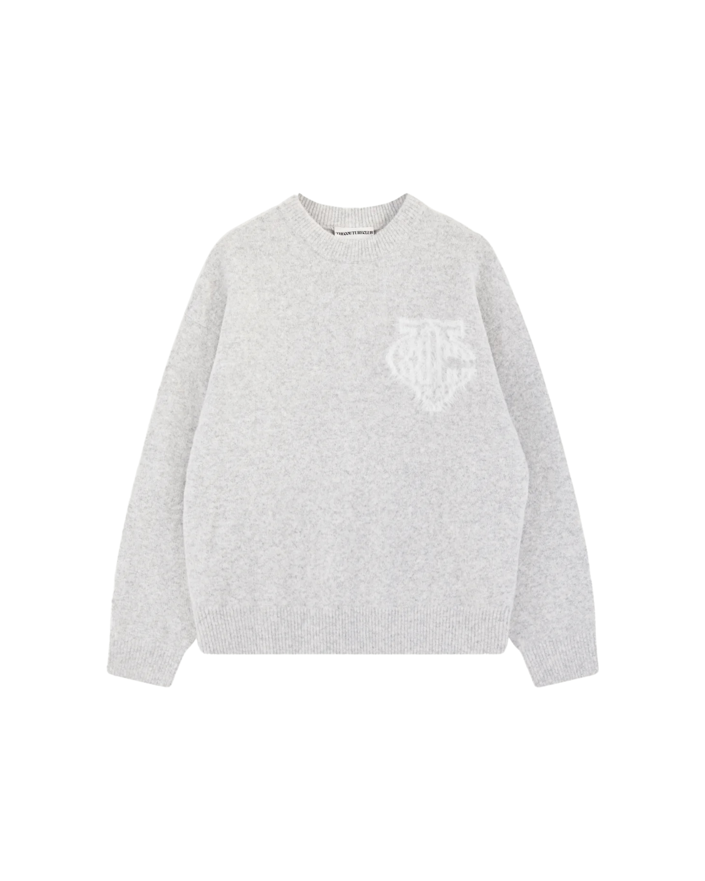 The Couture Club Monogram Fluffy Knit Crew - "Grey Marl"