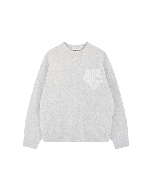 The Couture Club Monogram Fluffy Knit Crew - "Grey Marl"