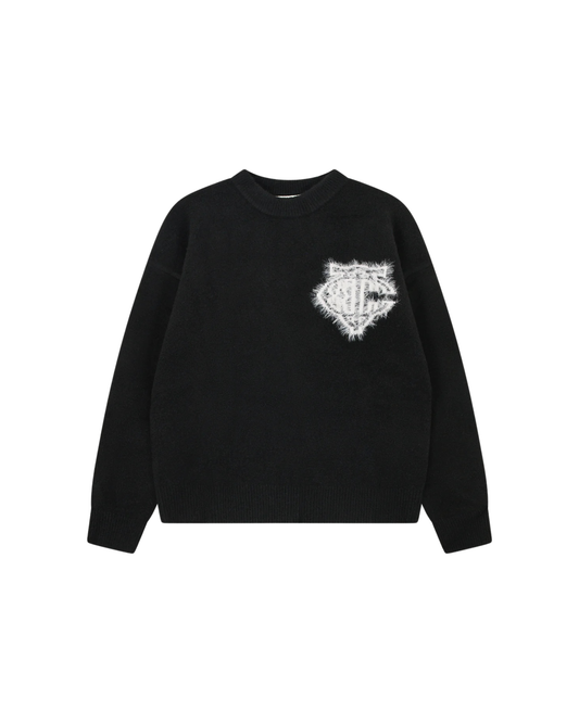 The Couture Club Monogram Fluffy Knit Crew - "Black"