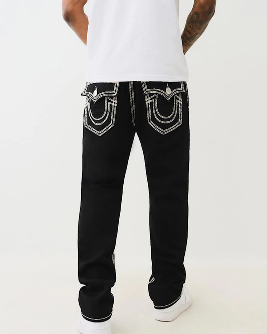 True Religion Men Super QT Ricky Straight Fit Mid Rise Jeans - "Black/White"