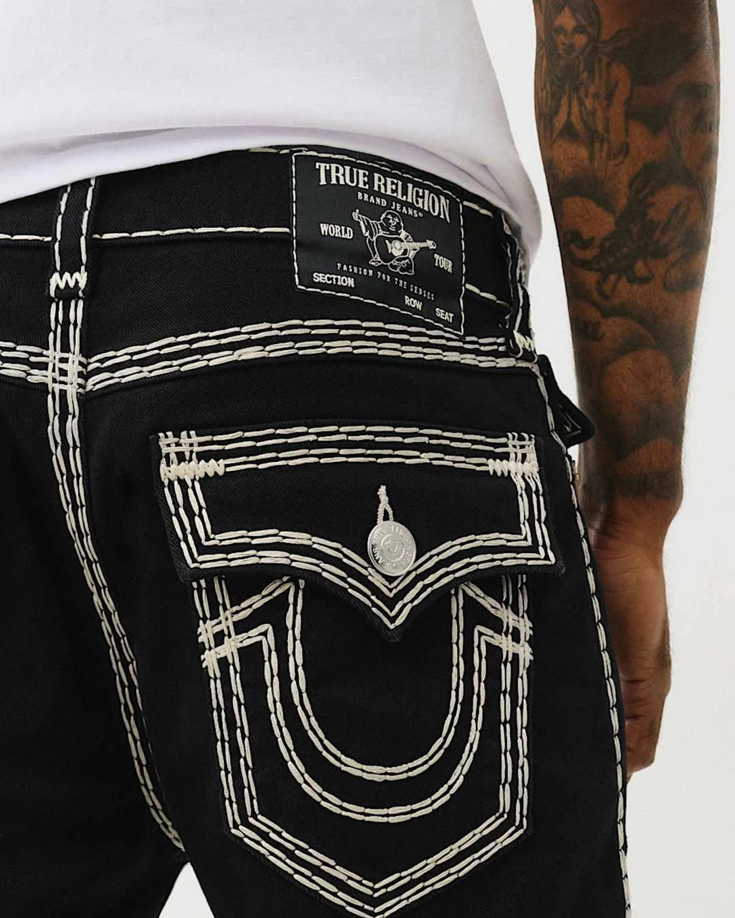 True Religion Men Super QT Ricky Straight Fit Mid Rise Jeans - "Black/White"