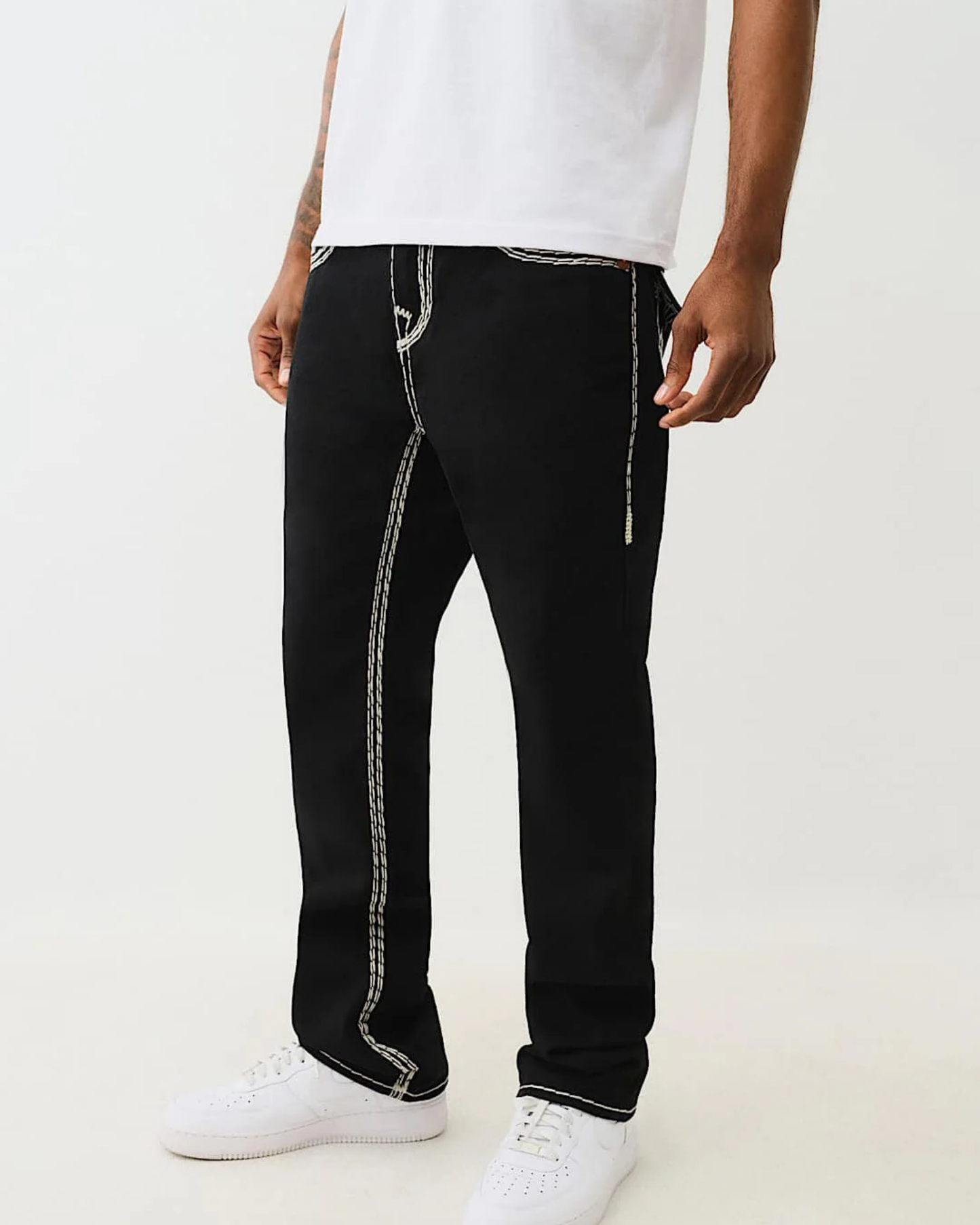 True Religion Men Super QT Ricky Straight Fit Mid Rise Jeans - "Black/White"