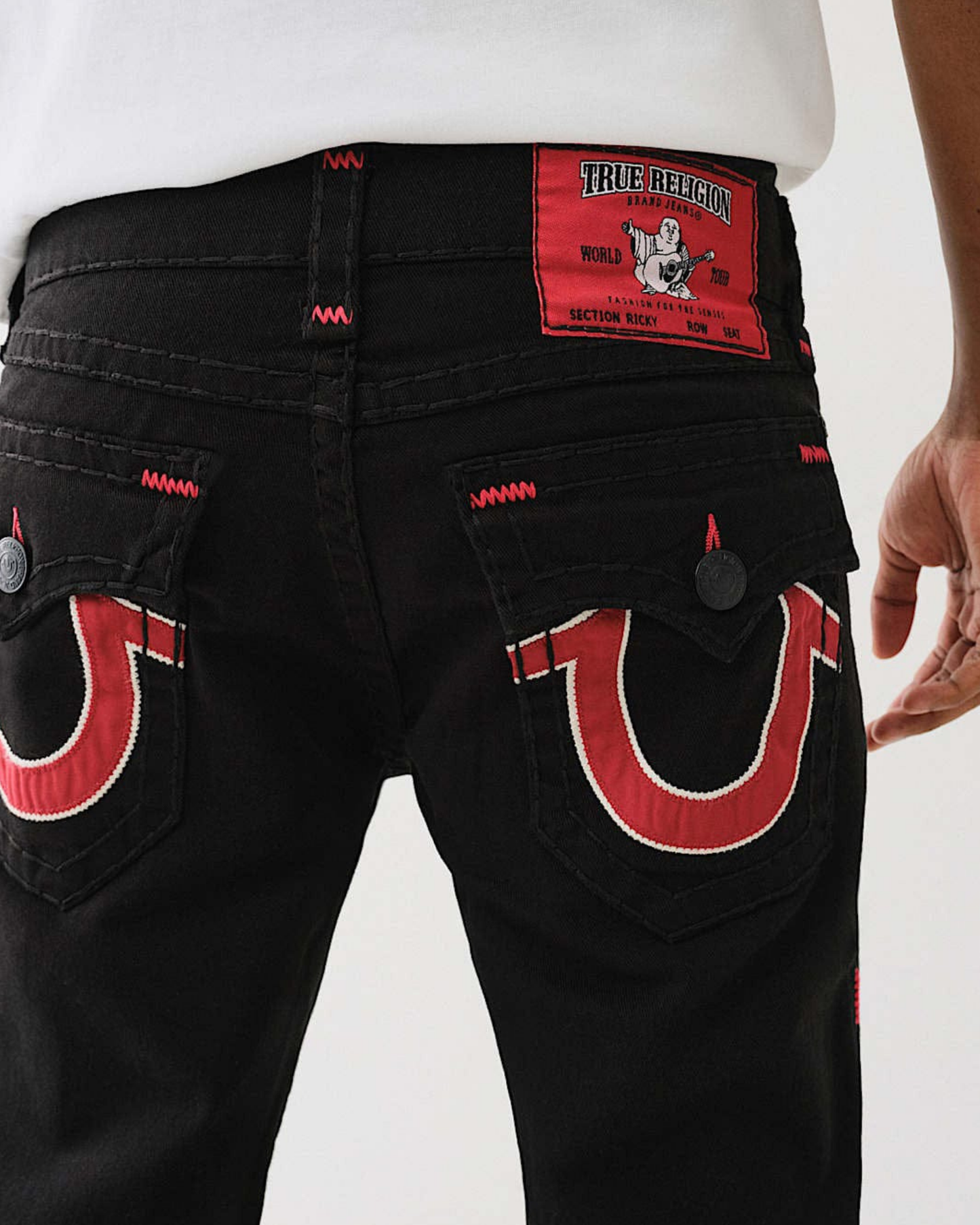 True Religion Men SUPER T Ricky Straight Fit Mid Rise Jeans - "Black/Red"