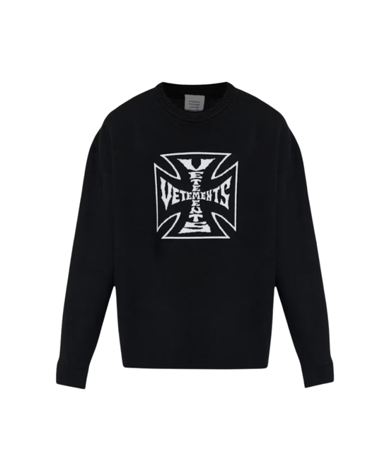 Vetements Double Biker Cross Logo Sweater - "Black"