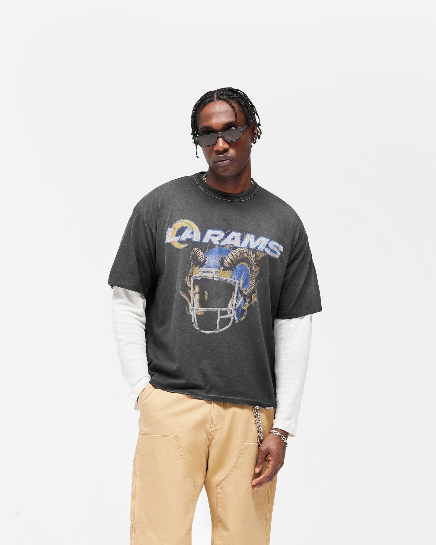 Represent x Los Angeles Rams T-Shirt - "Stained Black"