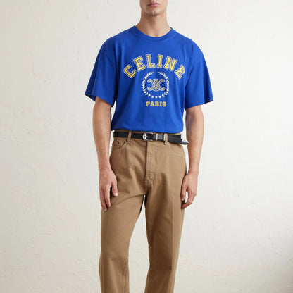 Celine Logo-Print T-Shirt - "Blue/Yellow"